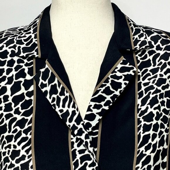 Vintage 80s Belted Midi Dress Size S Black Striped Animal Print Peekaboo Pleat - Picture 3 of 9